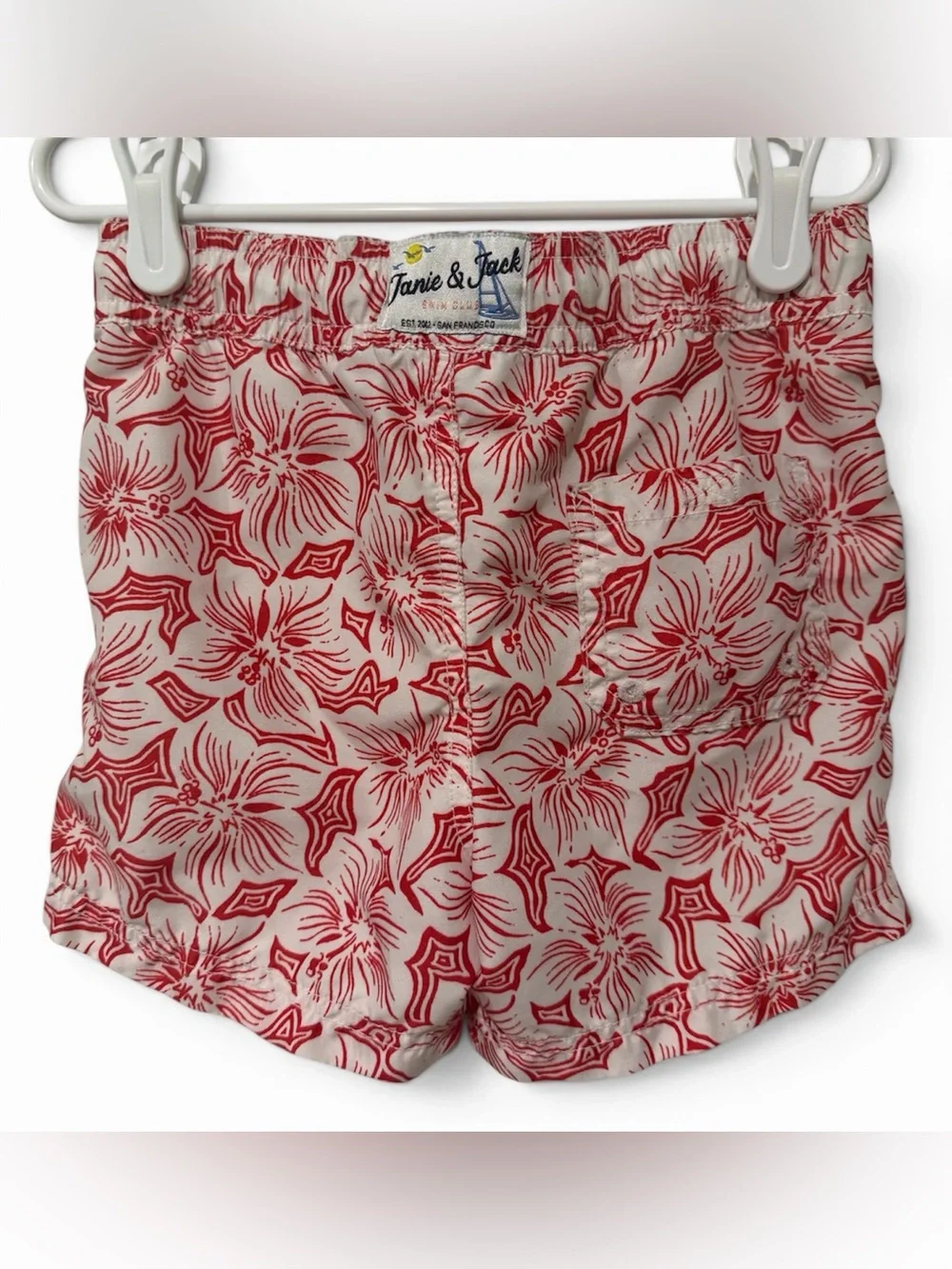 Janie and Jack Swim Shorts with Red and White Floral Pattern